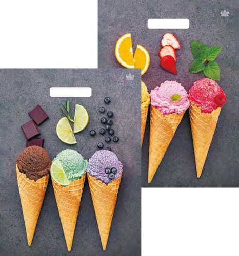 Пакет ПЭ с вырубной ручкой 31х40+6 (х50) Тико глянец Мороженое (двусторонний), ВУР49794