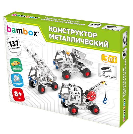 Конструктор металлический Строительная техника 3 в 1, подвижные детали, 137 элементов, 666369