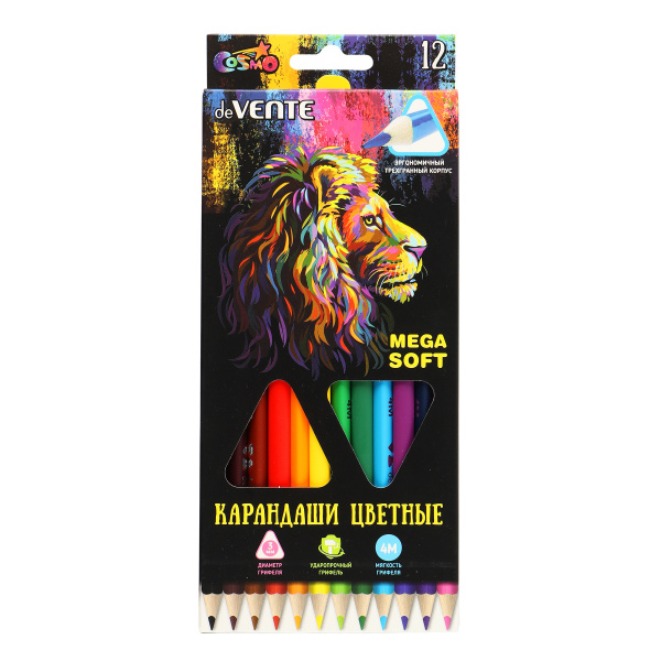 Карандаши цветные 'deVENTE.Trio.Mega Soft', 12 цветов , 4 м мягкость грифеля, 5022915