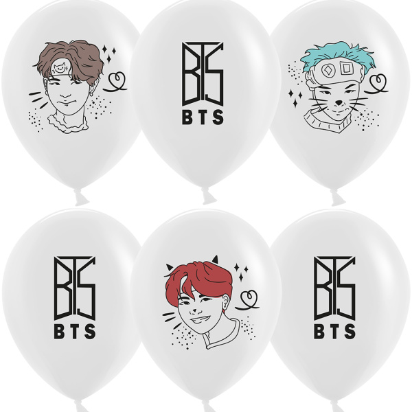 Шар (12'';30 см) K-POP, BTS, Белый, пастель, 2 ст, 25 шт, 612931