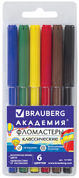 Фломастеры BRAUBERG, 'АКАДЕМИЯ', 6 цв. 151409